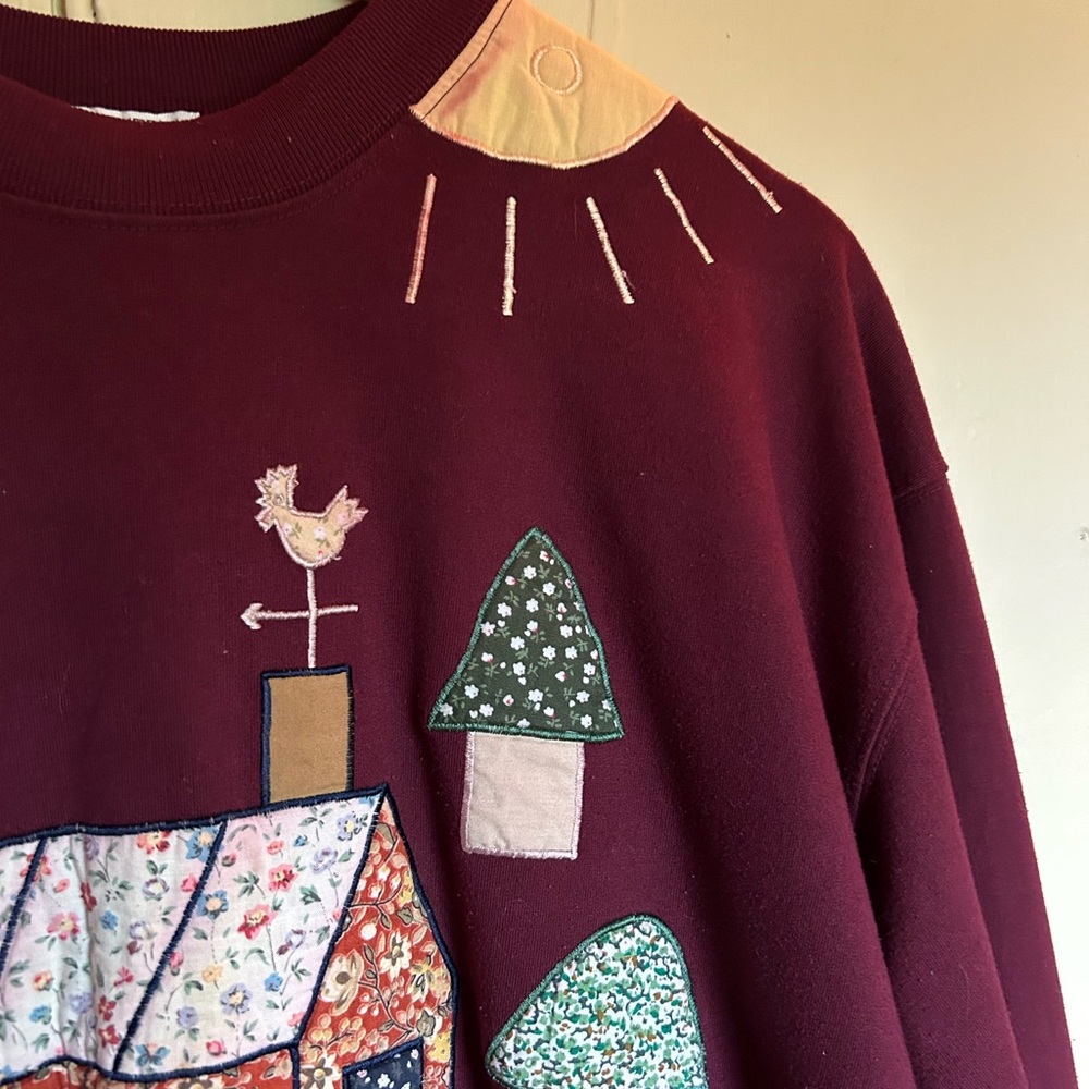 Women's Maroon Embroidered Cottage Sweatshirt - Picture 3 of 4